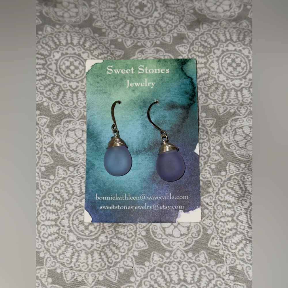 Sweet Stones Jewelry Periwinkle Sea Glass Wire Wrapped Earrings
